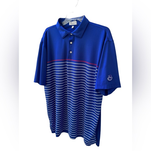Peter Millar Summer Comfort Polo Shirt Men’s XL Blue White Stripe Carlton Woods - Picture 2 of 5